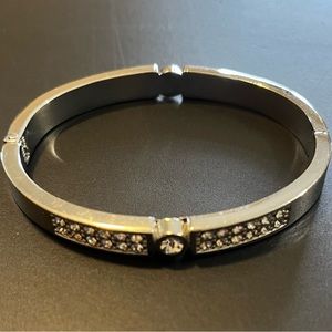 Silver Hinged Bangle Bracelet - Rhinestone Detail on Front